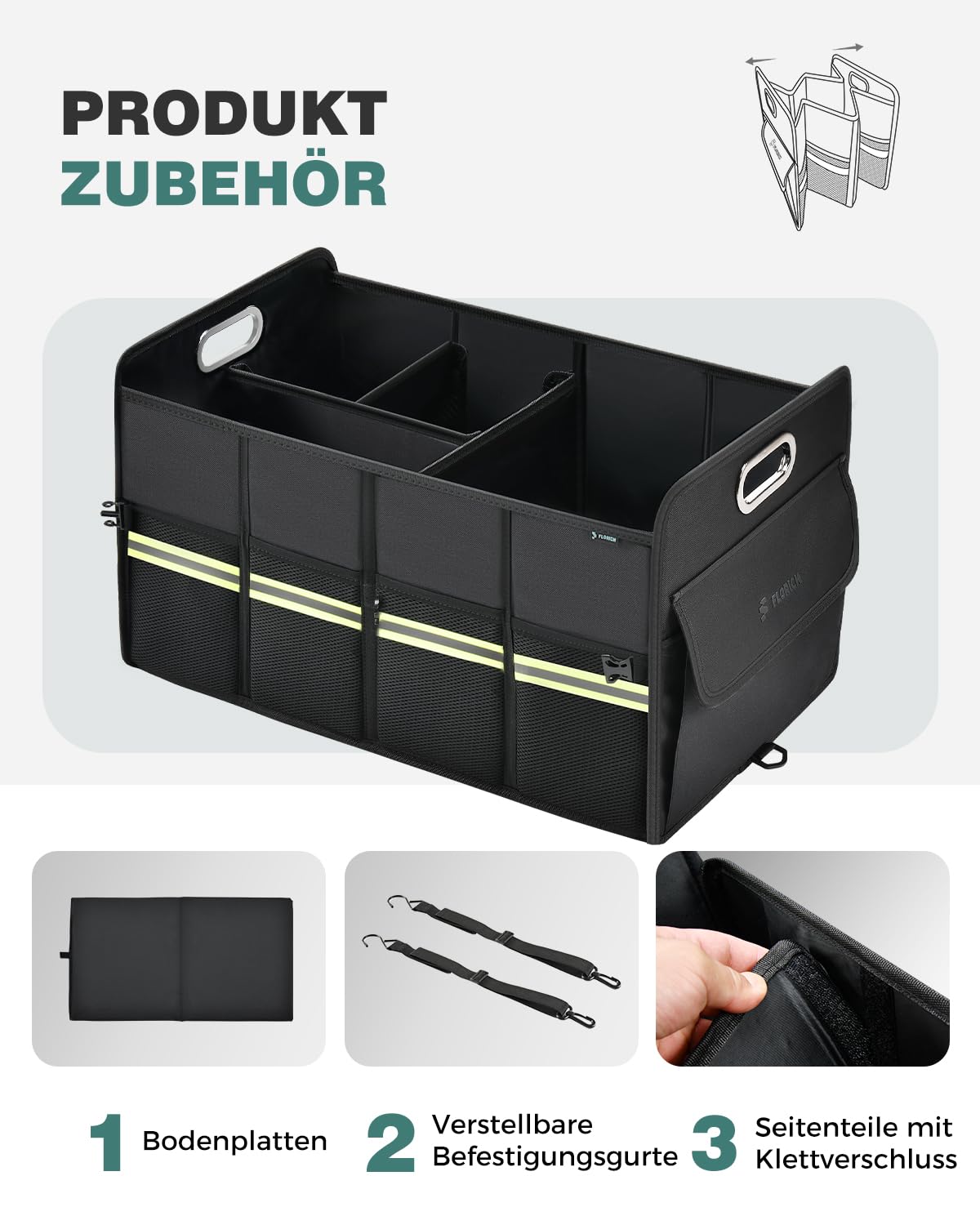 FLORICH Organizador Maletero Coche con Compartimentos Bolsa Plegable para Maletero de Primera Calidad Resistente Antideslizante Impermeable con Varios Compartimentos para SUV, Camionetas, Jeeps