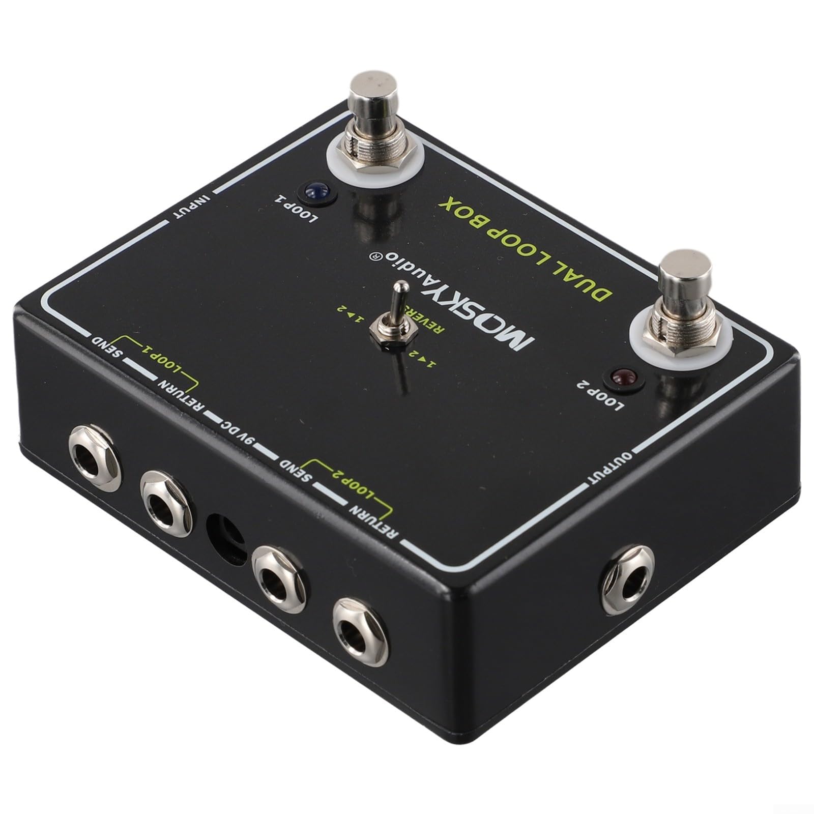 Pedale commutatore loop effetti chitarra con doppio canale inverso e interruttore a pedale AB per performance dal vivo, involucro in alluminio, nero, alimentazione 9V DC 1000mA, uscita