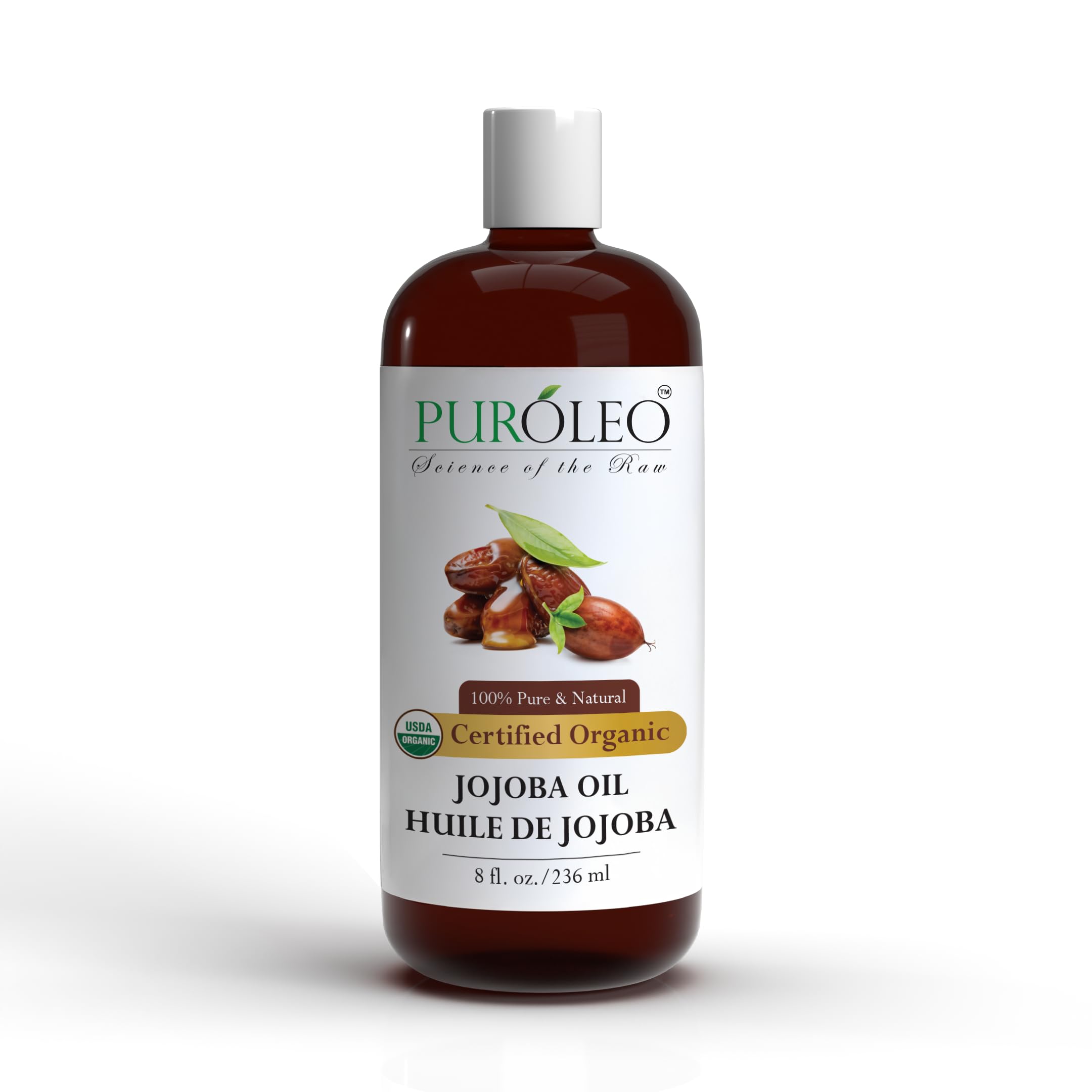 PUROLEO Organic Certified USDA Jojoba Oil 8 Fl Oz/236 ML (Packed In Canada) 100% Pure and Natural for Hair Oil, beard oil, Cuticle Oil, baby oil & Face Oil | Personal Beauty | Premium Packaging