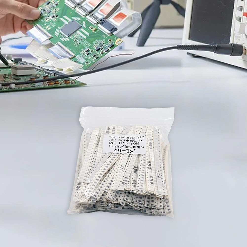 ZYWUOY Kit de resistencias SMD 1206, 4250 piezas, 170 valores, 1% de tolerancia de 1 ohm-10 m ohm, surtido, para proyectos de reparación de circuitos electrónicos