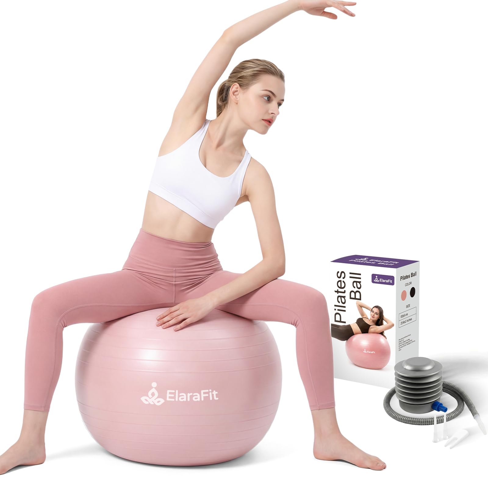 ElaraFit Anti Burst 65cm Exercise Ball for Yoga Non Slip Large Pilates Ball with Pump 250kg Capacity for Pregnancy, Fitness
