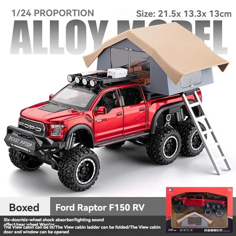 Image of Scale Exclusive Alloy Metal Pull Back | Die-cast Car Model with Sound Light Mini Auto Toy for Kids Metal Model Toy Car with Sound and Light (1:24 Scale Fo-rd Raptor Motorhome-RED)