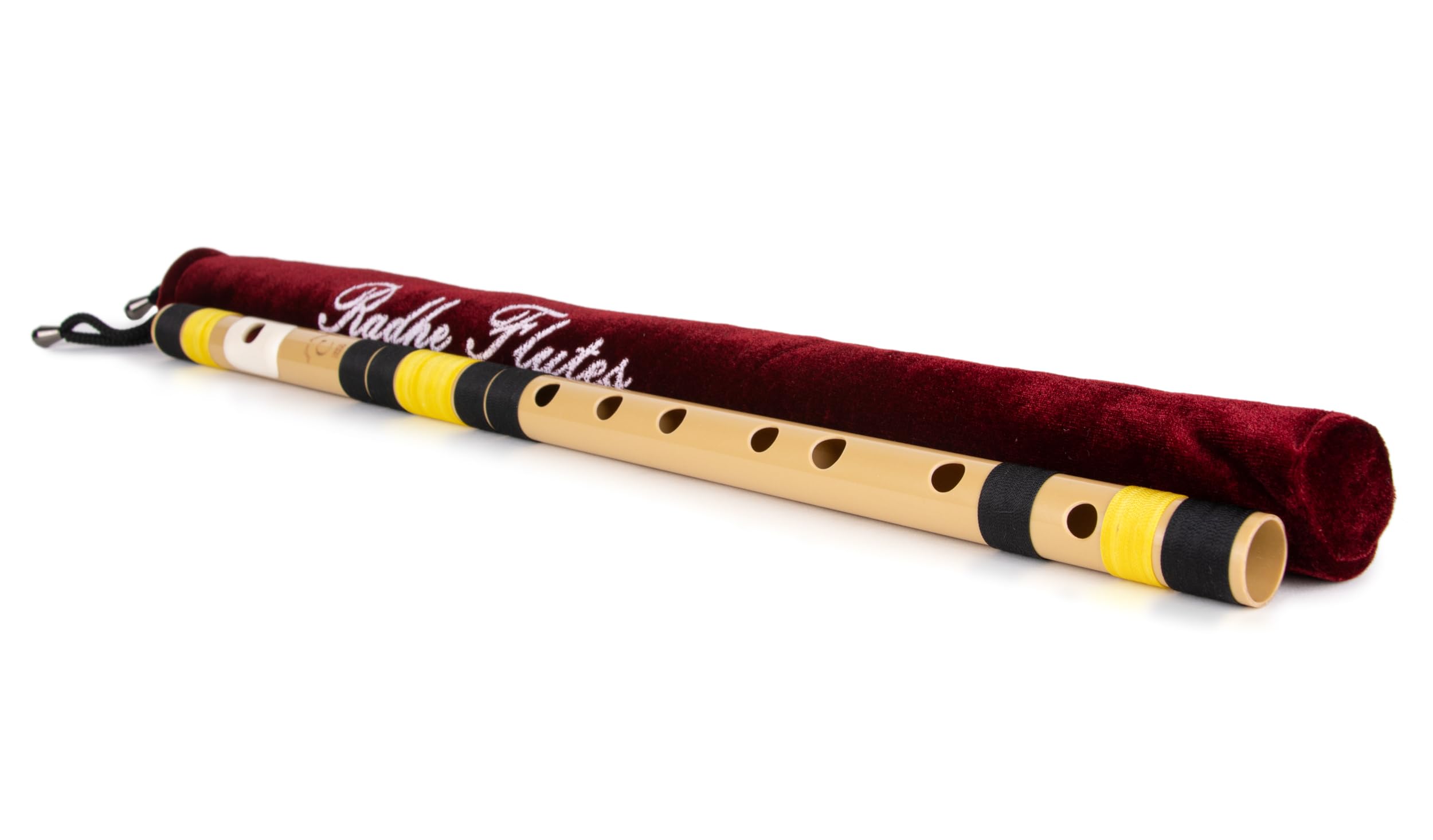Radhe Flutes | PVC Fiber | C Natural | Right Handed | Black & Yellow Threads | Assorted Colours for Velvet Cover + Complete Flute Beginners Online Course In Hindi and English 2