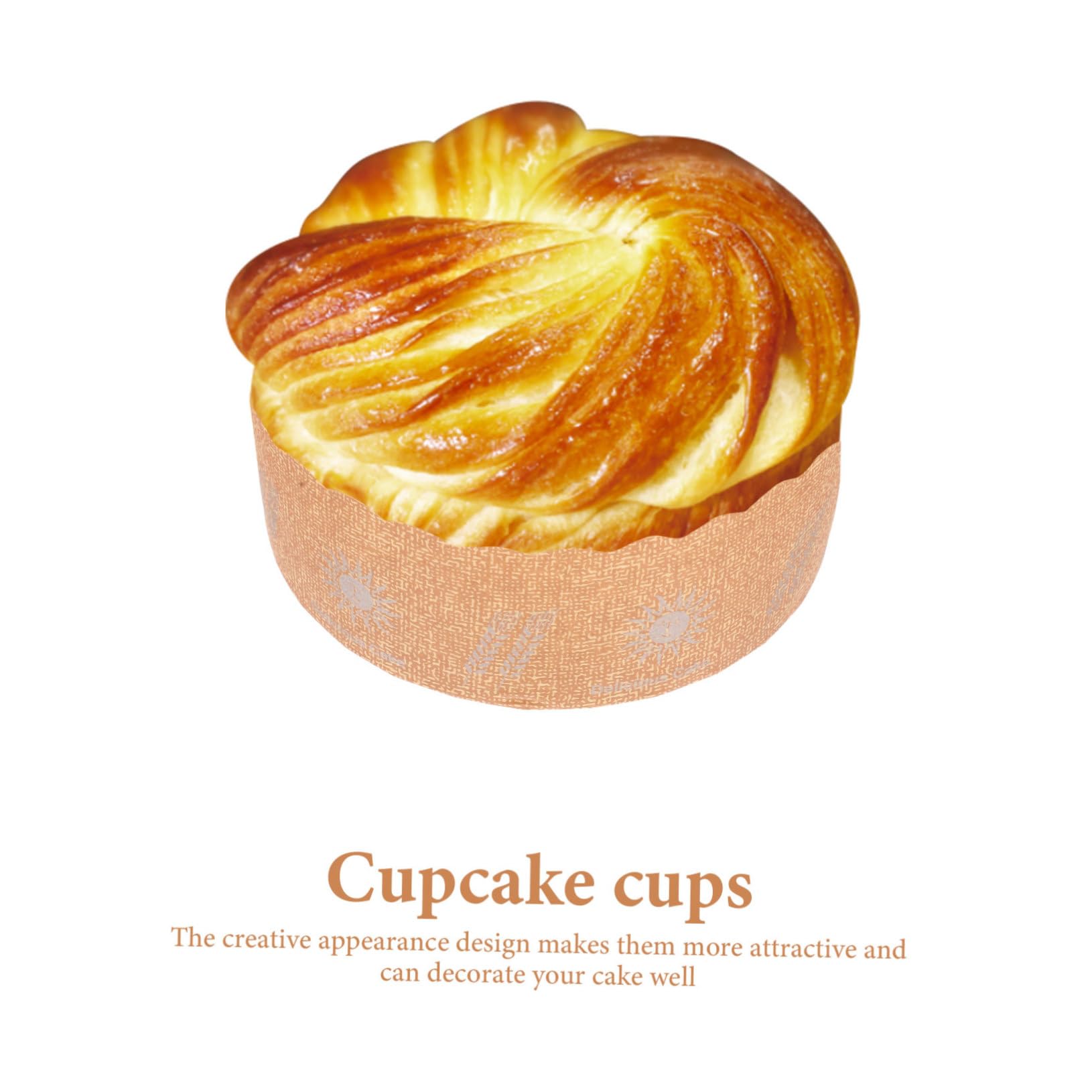 COLLBATH 100 Stück Braune Papier Cupcake Förmchen aus Stabilem Backpapier Praktische Backbecher mit Kreativem Design für Muffins und Kuchen zum Backen