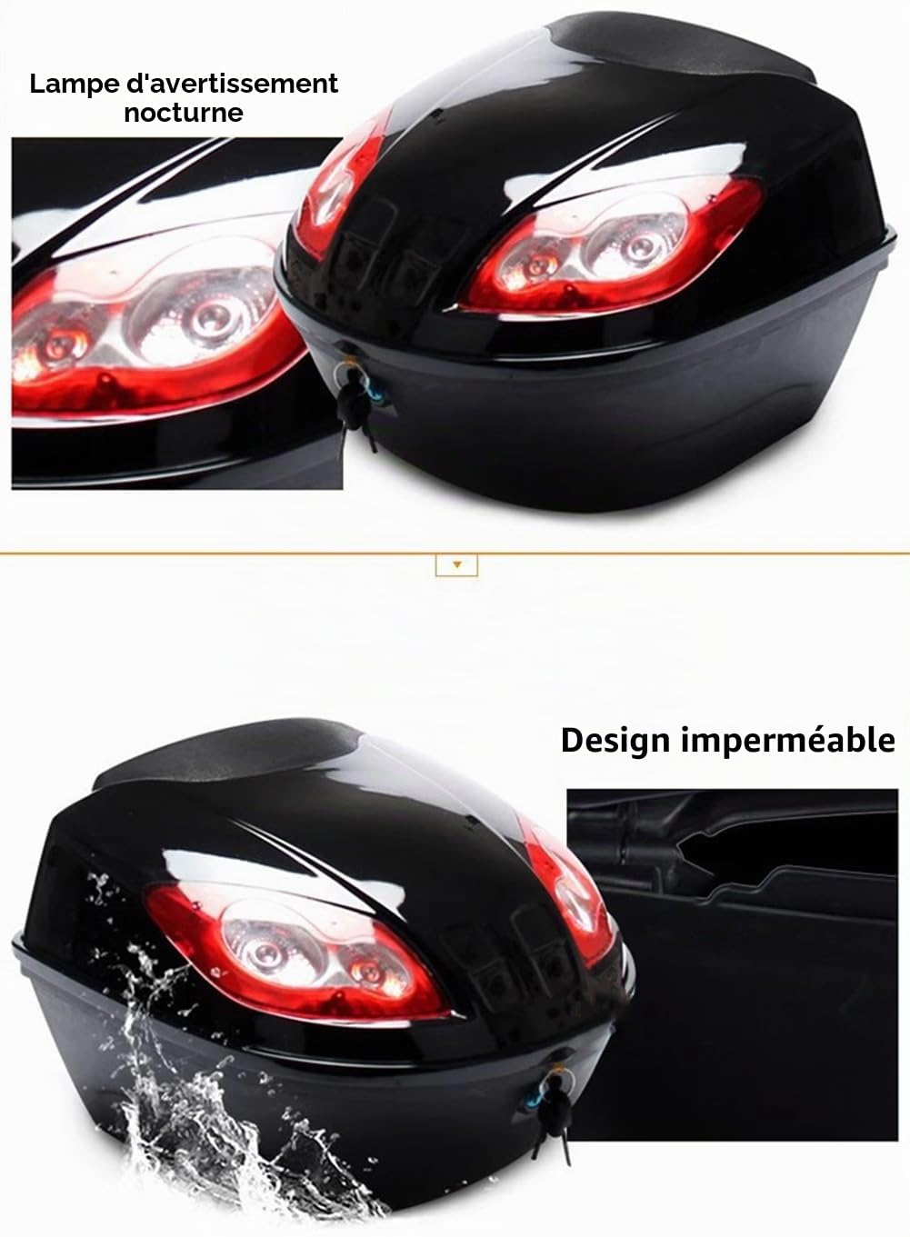 Boîte Arrière De Moto Durable avec Accessoires De Montage Et Éclairage De Nuit Caisse De Rangement pour Scooter,Bleu,35x38x28cm