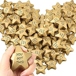72 Pieces 1.6 Inch Star Stress Balls Star Mini Foam Stress Ball Stress Relief Star Balls Star Stress Toys for Teens Adults Student Prizes Party Bag Fillers (Motivational Style)