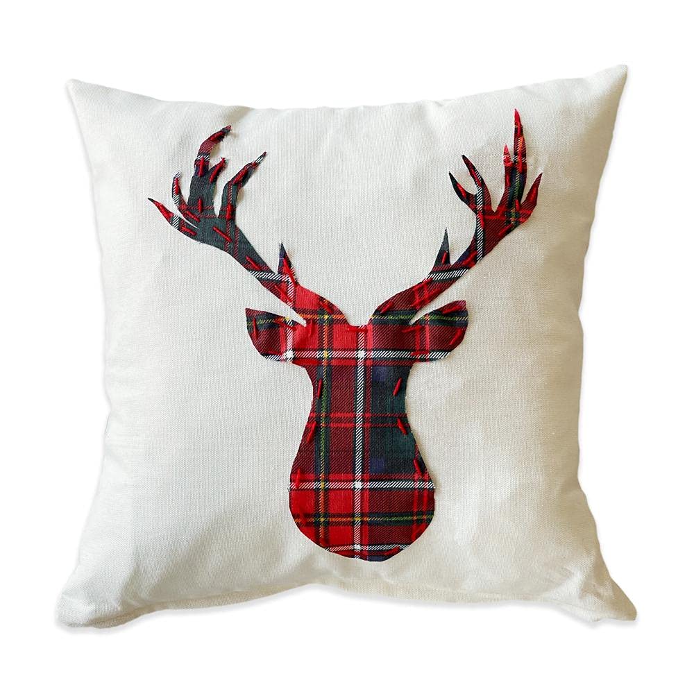 Cuscino Natalizio Renna di Babbo Natale Arredo Divano Letto - Federa Cuscino Natalizio Tartan Decorazione di Natale Home Decor, 40x40 cm