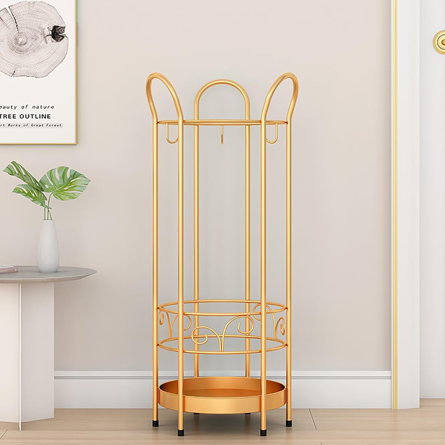 Gold Round Umbrella Stand Stylish Umbrella Holder for Hallways Homes Offices Hotels – Elegant Design for nized Entryways