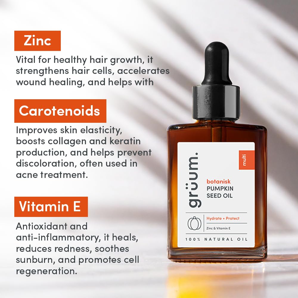 grüum Pumpkin Seed Oil 30ml, 100% Natural Pumpkin Seed Oil for Hair Growth & Skin, Nutty, Hydrating Dual Use with Vitamin E - Image 2