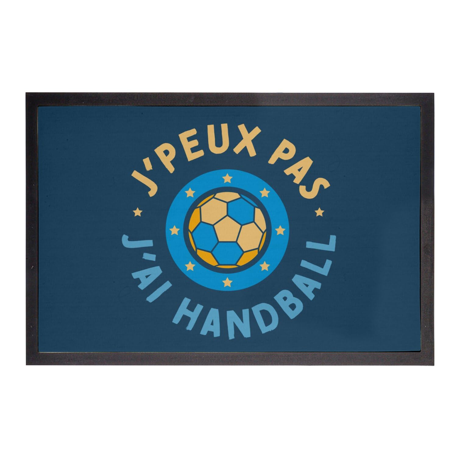 Paillasson bleu handball résistant avec texte humoristique sport