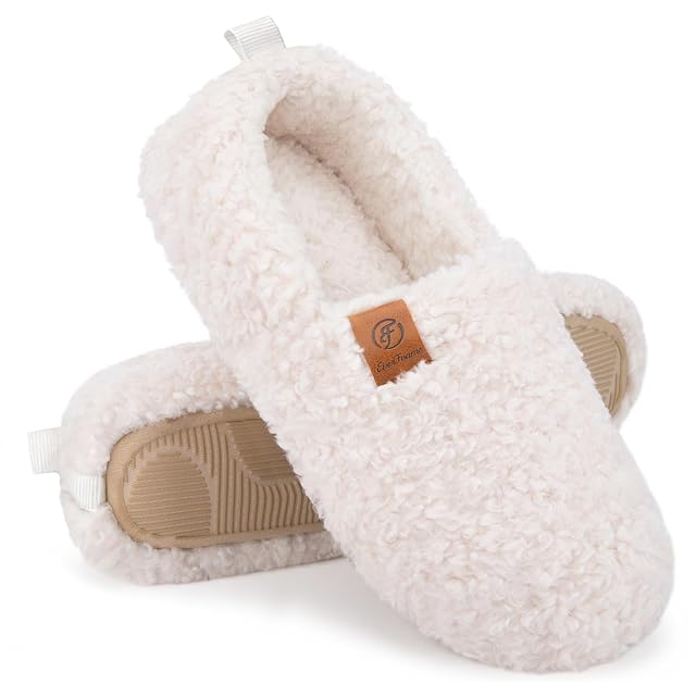 EverFoams EverFoams Women’s Soft Curly Memory Foam Slippers Cream White,9-10 US