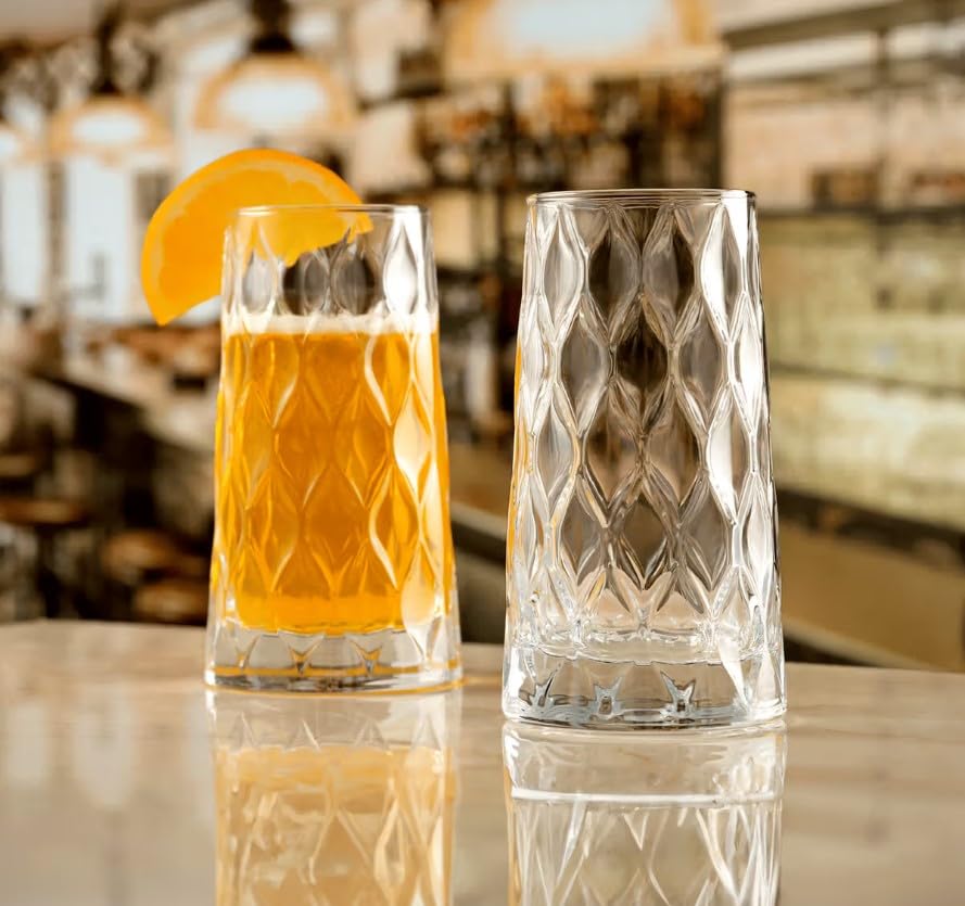 Image of Premium Juice Glasses 450 ML Drinking Glasses, Highball Lead-Free Glasses, Tumblers for Water, Juice, Beer, Cocktail and Mixed Drinks - 6 Pieces, Transparent (TR-03, 6 Count)