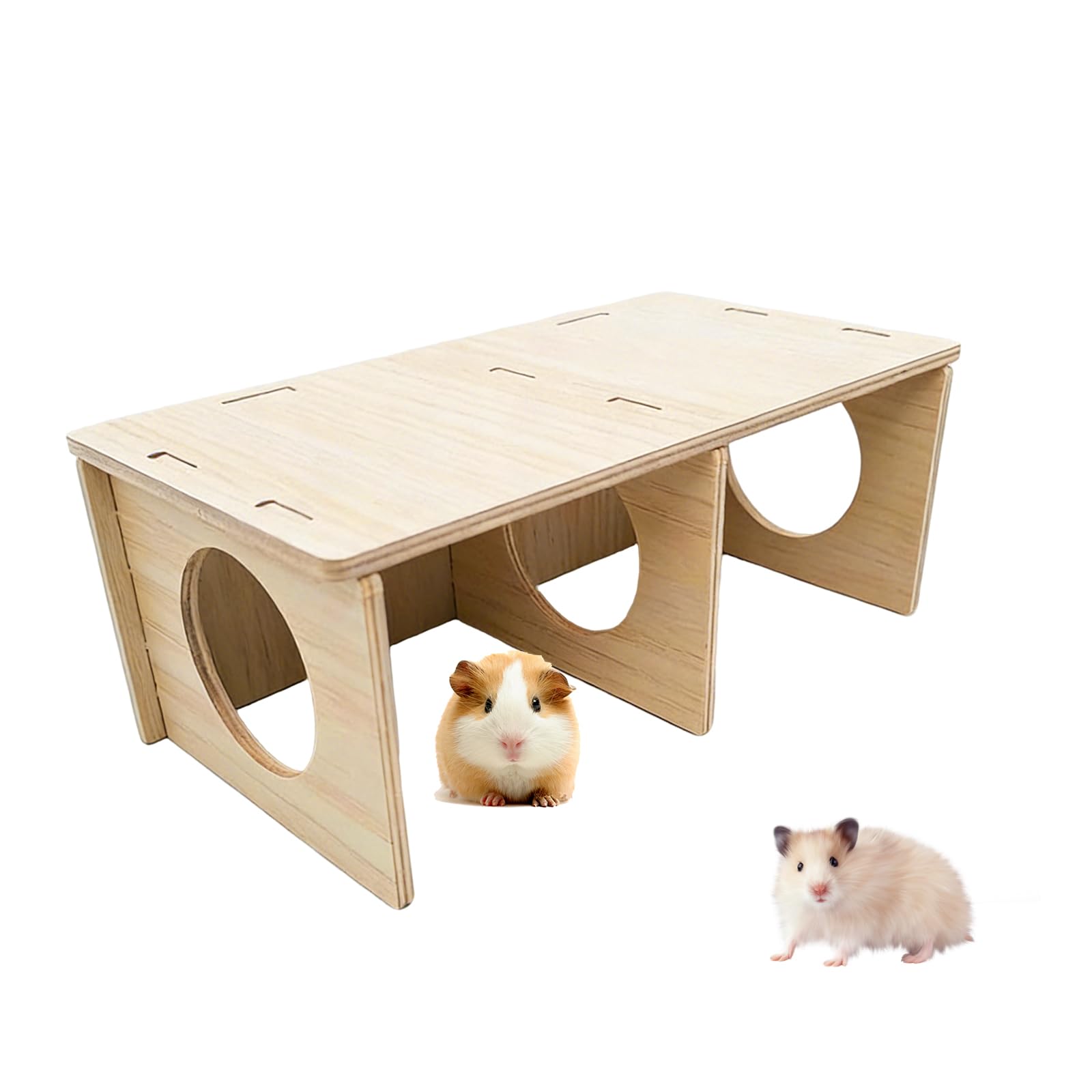 3 Chamber Hamster Hide,Wooden Small Animal Shelter and Exploration Platform,Natural Hamster House for Hamsters,Guinea Pigs,Rats,Gerbils,Chinchillas,Indoor Habitat Décor Hideout Toy (Style B, M)