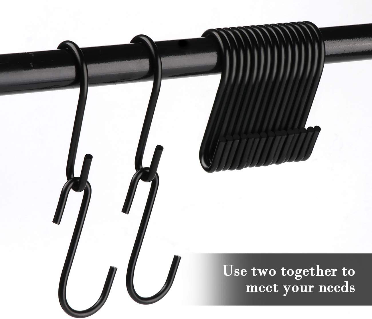 Paquete de 50 ganchos negros en forma de S de acero para colgar en forma de S, ganchos de metal resistentes para colgar ollas de cocina, ganchos de armario, ganchos para plantas para colgar