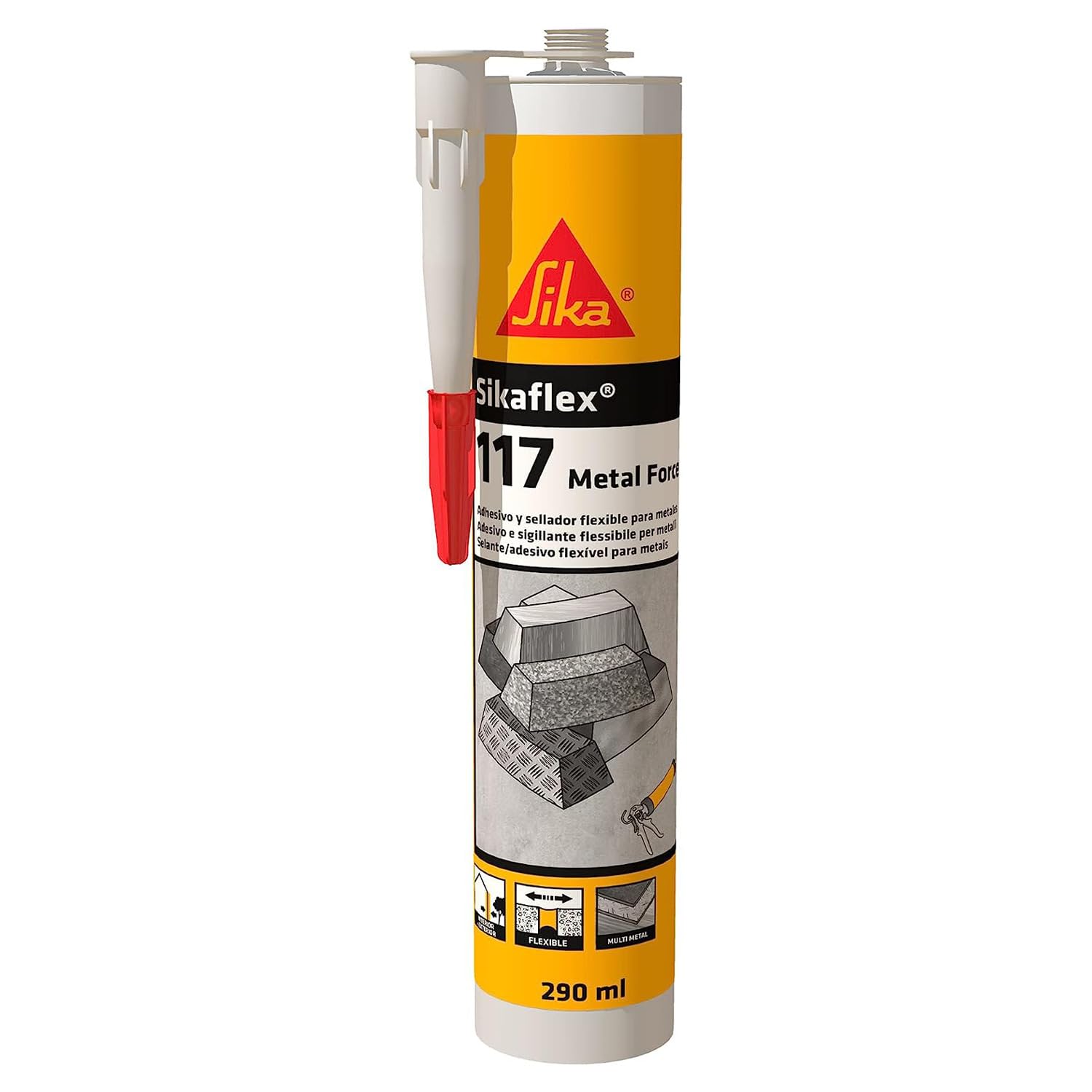 SIKA - Adesivo elastico per metallo - Sikaflex-​117 Metal Force, Grigio - Specifico per alluminio e ferro - Tenuta estrema e facilità di applicazione imbattibile - 290ml