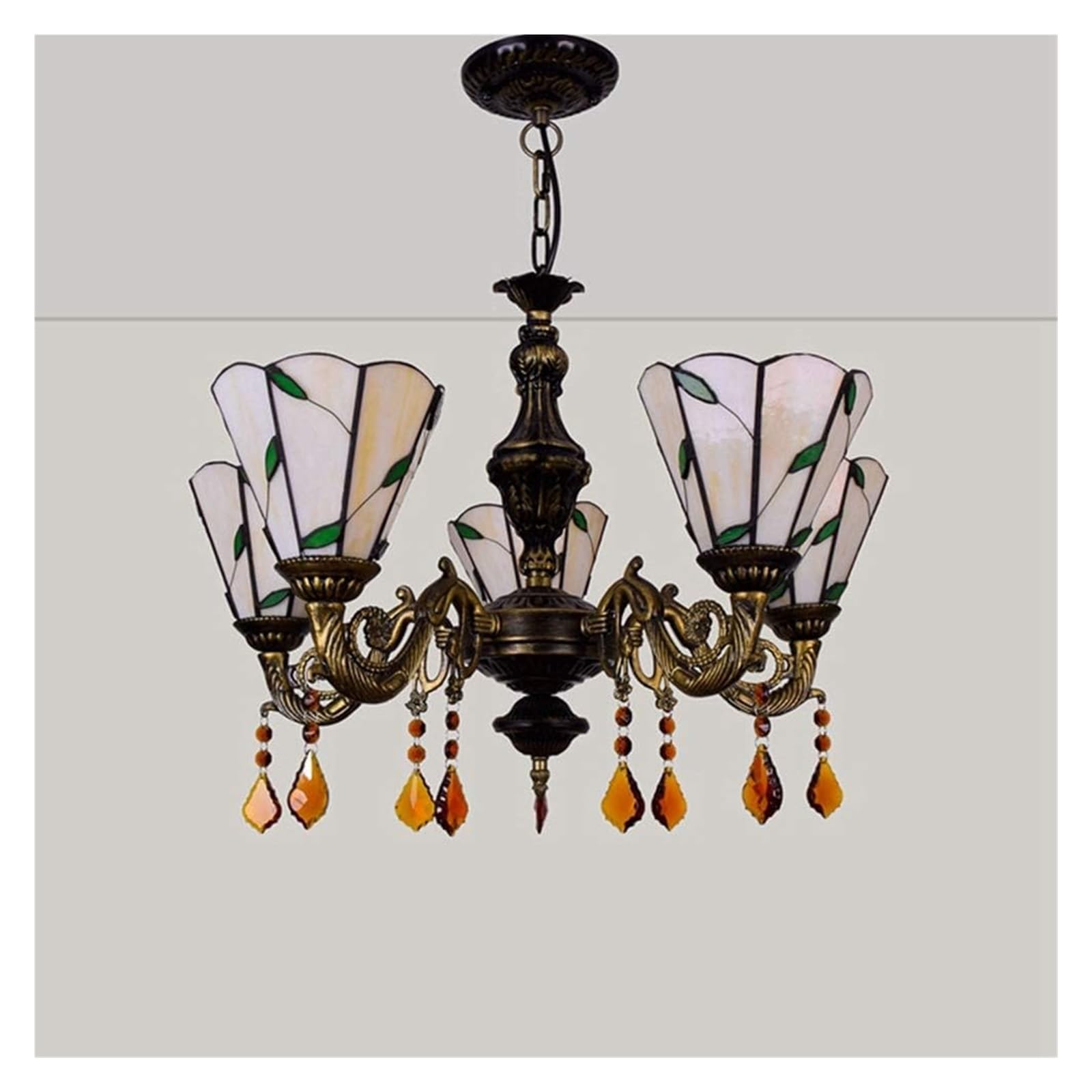 Lampa sufitowa, lampa wisząca sufitowa, 24" 5 głowic, żyrandol Tiffany, wielokolorowa, szklana lampa wisząca, restauracja, kawiarnia, bar, Li