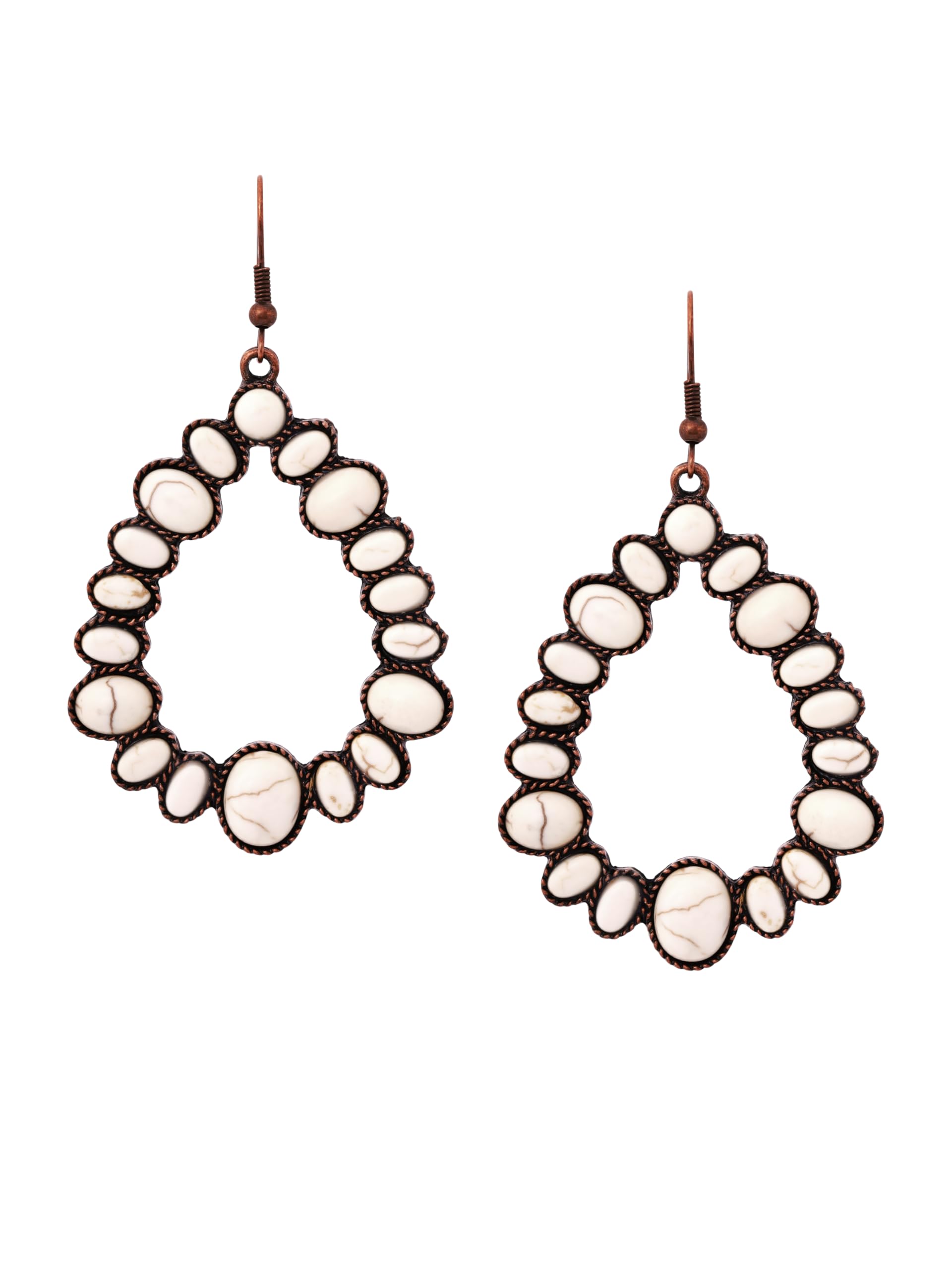 Boucles d'oreilles pendantes bohèmes en turquoise véritable blanc crème - 8