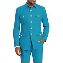 HUUTOE African Mens Safari Suits Regular Fit 2 Piece Stand Collar Chinese Suit for Wedding Men 4 Pocket Blazer Pants Set