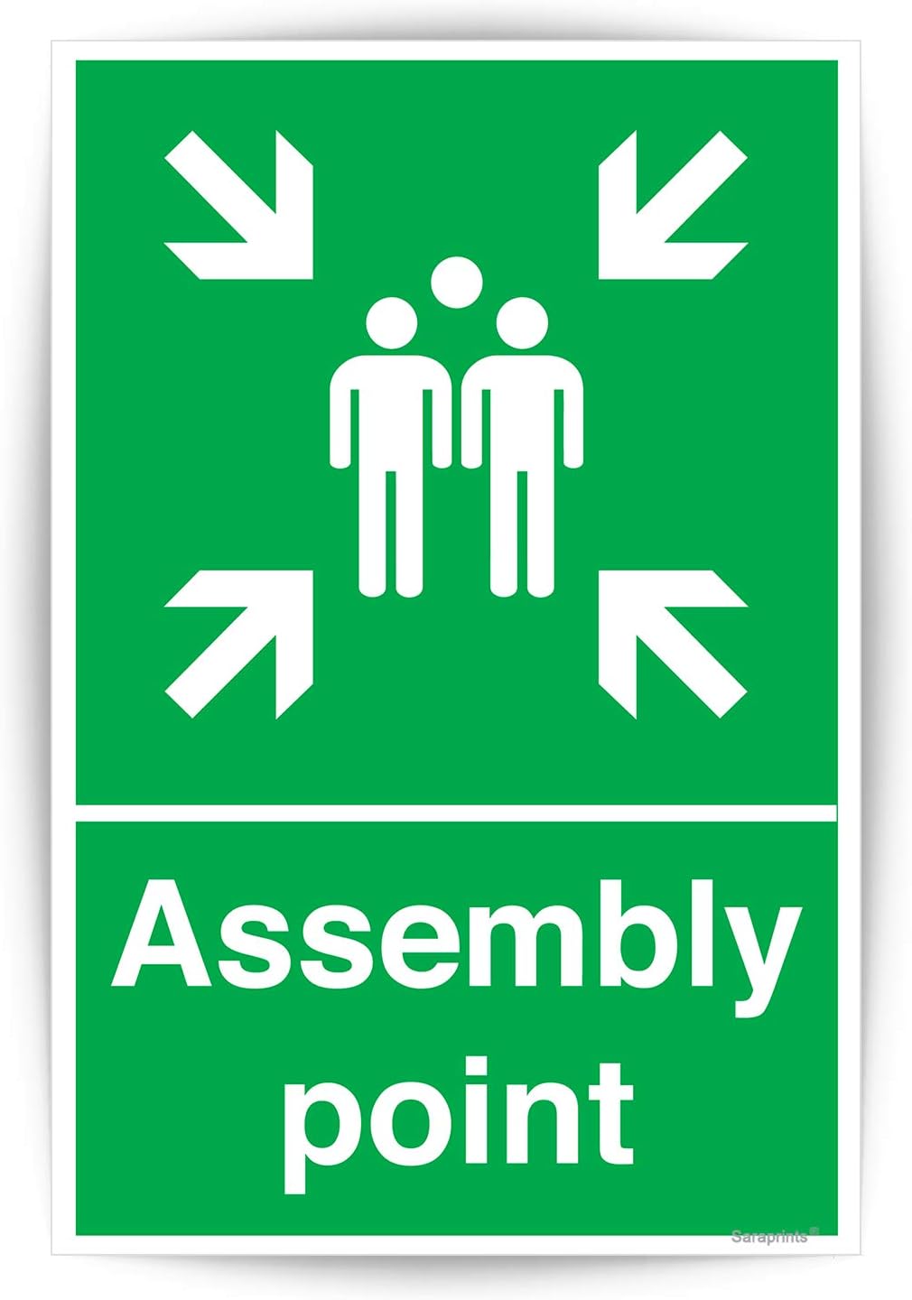 Fire Assembly Point Sign Outdoor (300 x 100 mm) Self Adhesive Waterproof Stickers Fire Safety Signs for Office, Hospitals, Schools & Malls Sara Prints®
