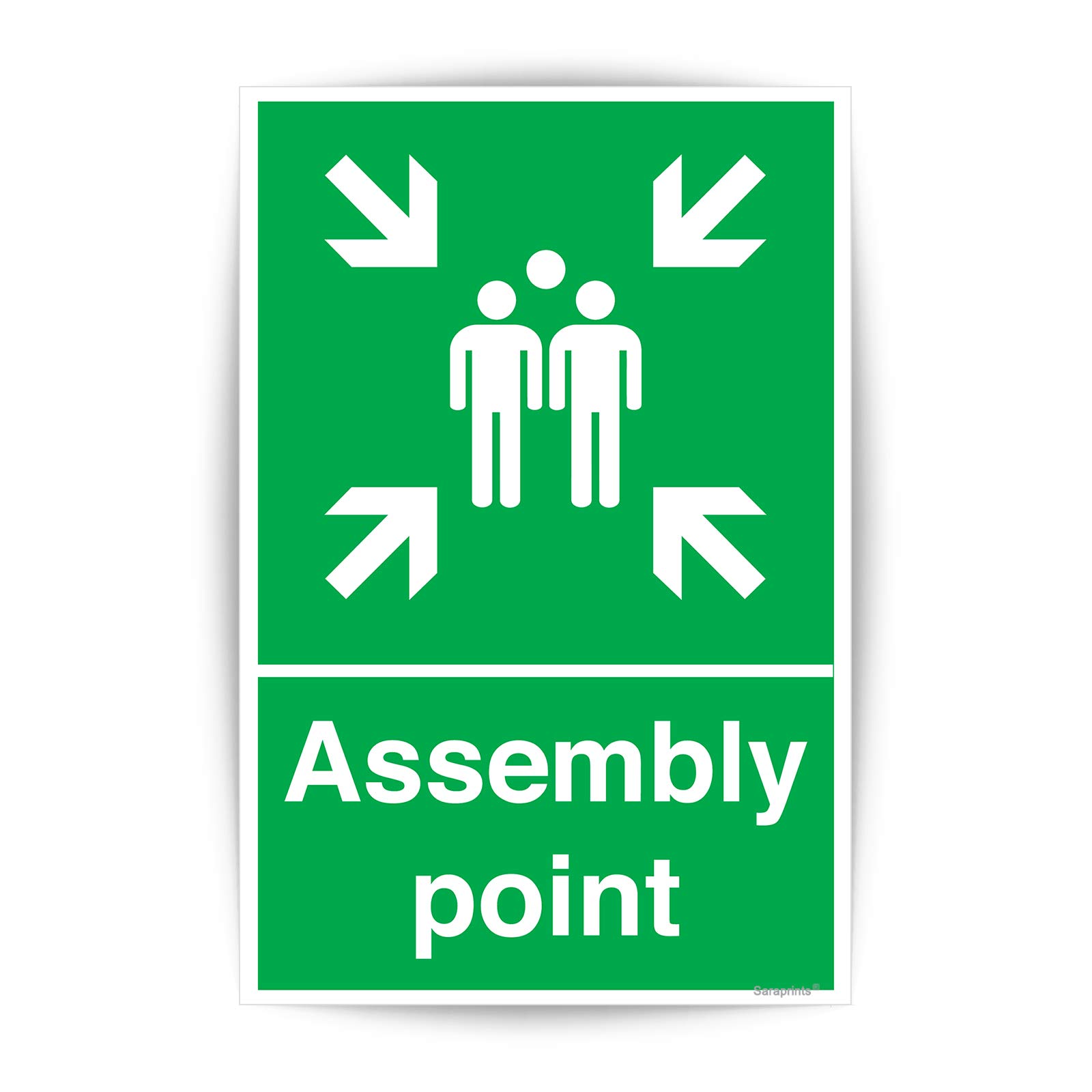 Fire Assembly Point Sign Outdoor (300 x 100 mm) Self Adhesive Waterproof Stickers Fire Safety Signs for Office, Hospitals, Schools & Malls Sara Prints®
