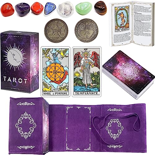 ZOWUBNK Tarot Cards with Guide Book,7 Chakra Stones,78 Classic Tarot Cards Deck,Fortune Telling Game for Beginners&Expert Readers,Classic Tarot Deck Standard Size 4.75" x 2.76" IN