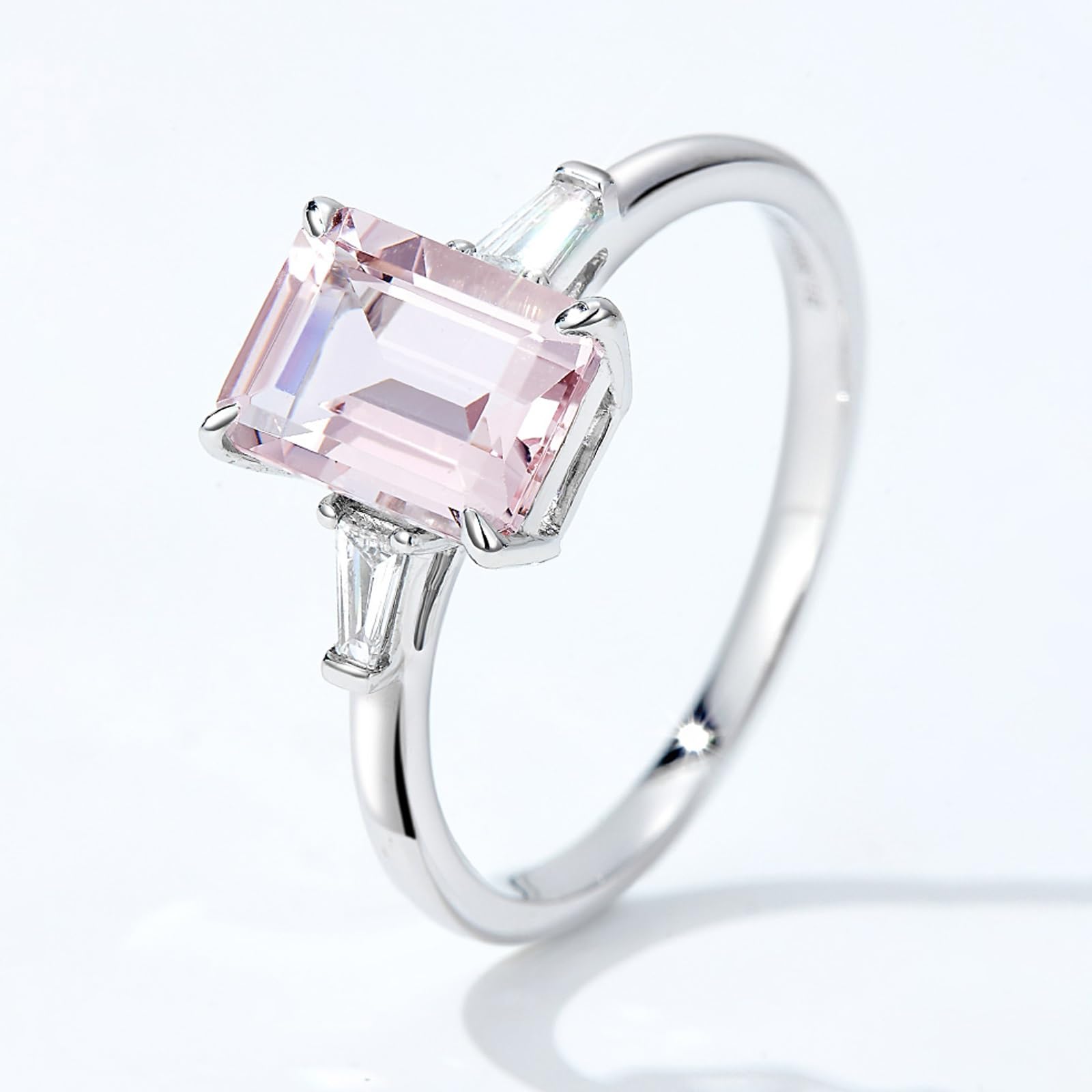 Verlobungsringe Weissgold Poliert mit rechteckigem Beryll und Diamanten, Freundschaftsringe 750 Gold für Sie Größe 47 (15.0)-65 (20.7)| Weißgold | Trendiger Modeschmuck für Halloween