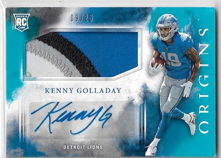 Kenny Golladay Autographed & Serial Numbered #09/25 RPA Turquoise Parallel Auto Game Used Jersey Relic Memorabilia Collectible Football Card - 2017 Panini Origins Football Card #117 (Lions)
