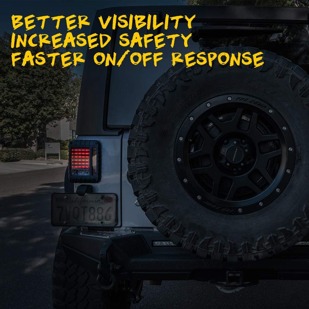 Xprite LED Tail Lights Assembly Clear Lens w/Brake Light & Turn Signal,Rear Taillights Compatible with 2007-2018 Jeep Wrangler JK JKU
