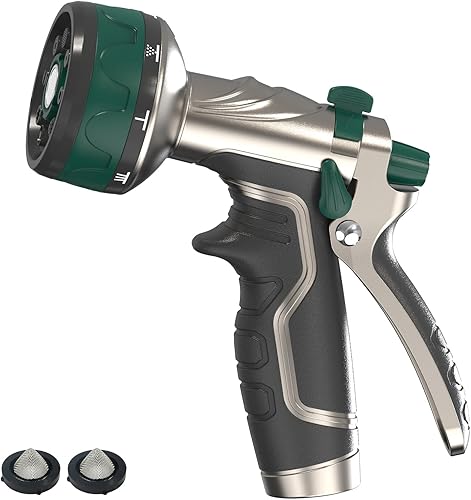 Boquilla de manguera de jardín, boquilla rociadora de manguera de agua de metal resistente con 8 patrones de pulverización, boquilla de mano de alta