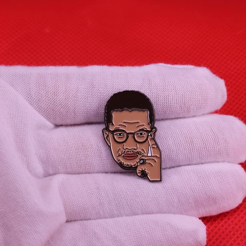 Broche Malcolm X émail noir de 3,2 cm aux finitions soignées - 3
