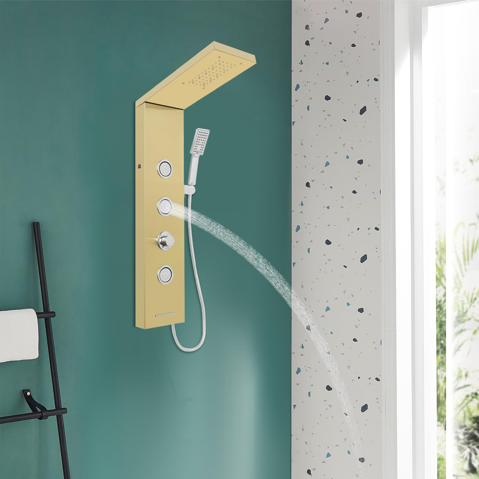 Panel de ducha sin grifería, columna de ducha LED con 3 funciones, ducha de lluvia, ducha de masaje, ducha de mano para baño, ducha, columna de ducha de acero inoxidable, ducha de lluvia sin grifo