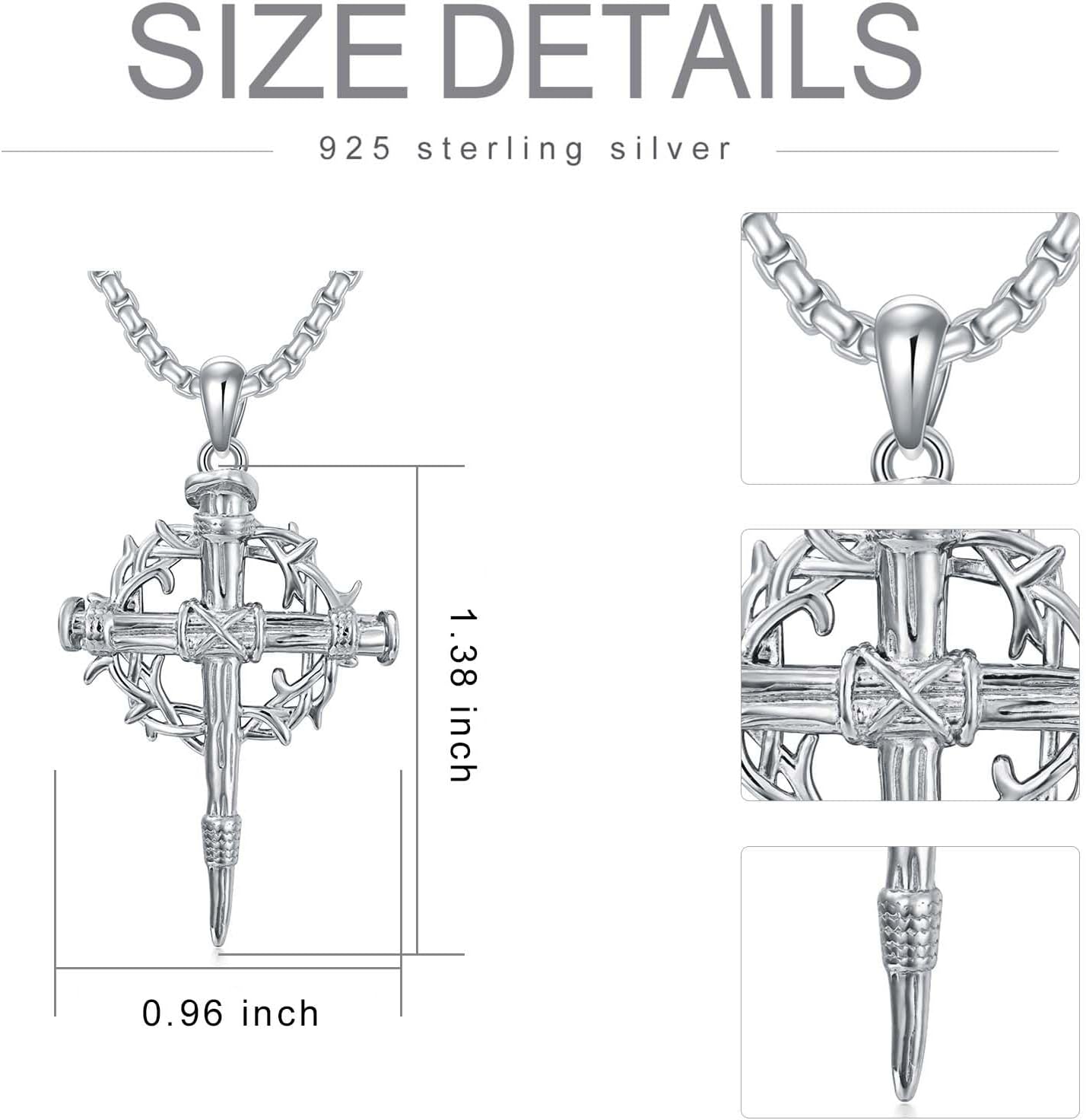 Nail Cross Necklace 925 Sterling Silver/18K Gold Plated/Black Christian Cross Pendant Jewelry for Men Women, with Stainless Steel Chain 22+2 Inch - Image 5