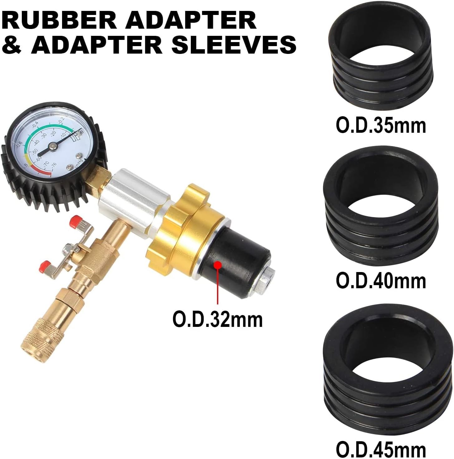 Coolant Vacuum Refill Kit Radiator Cooling System Vacuum Refilling Gauge Tool with 32mm 35mm 40mm 45mm Apdapters