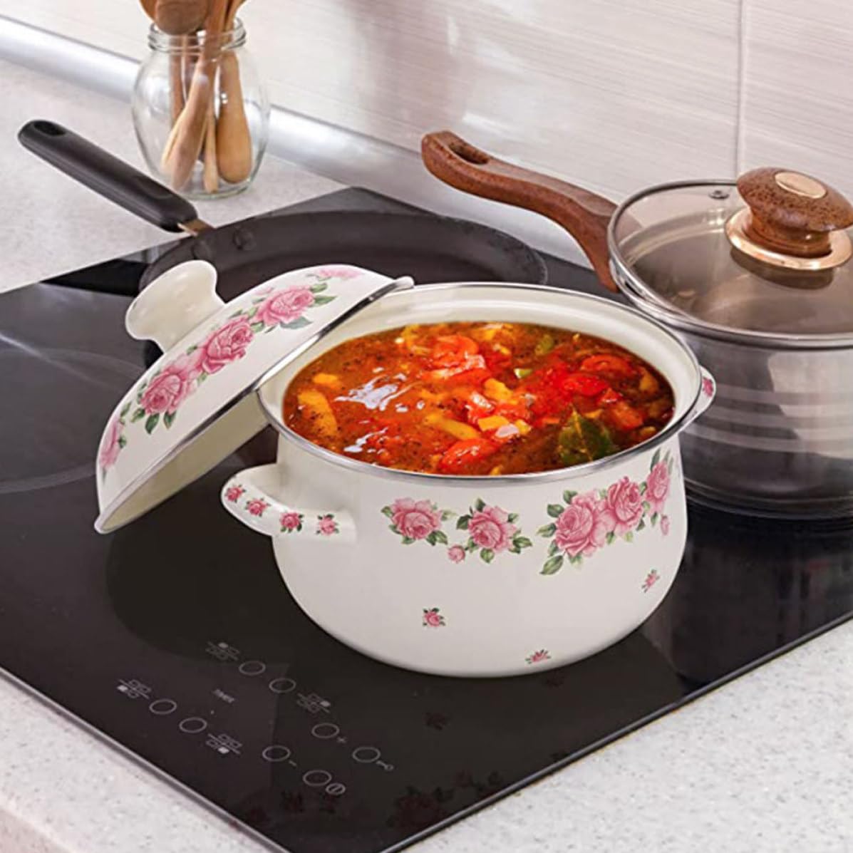 GALPADA Olla Pequeña Esmaltada de 2.8 Cuartos Tapa y Asa Ergonómica, Cacerola para Sopa y Alimentos Infantiles, Utensilios de Cocina Hogar