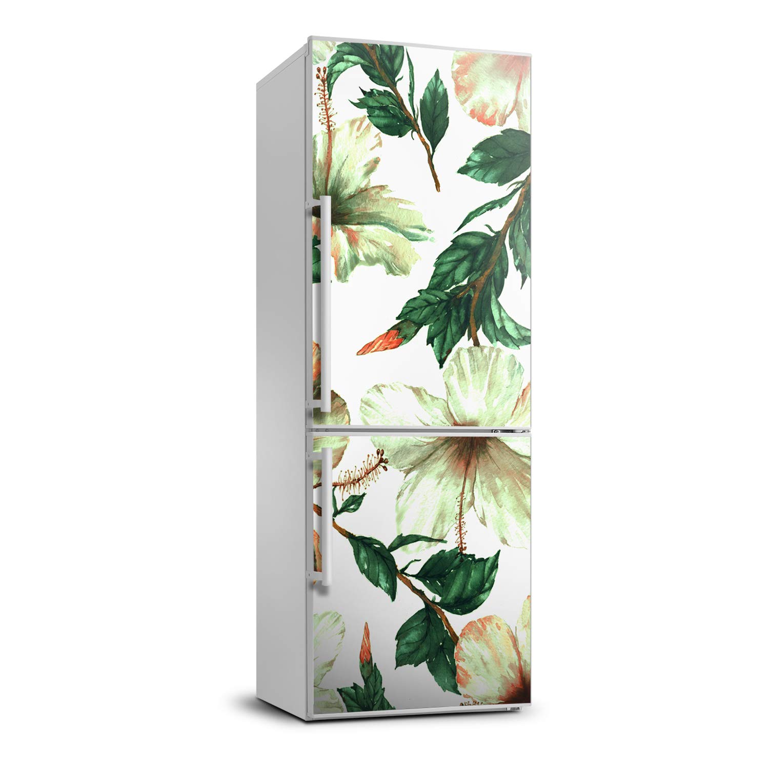 Autocollant frigo 70x190cm pour cacher les rayures motif hibiscus