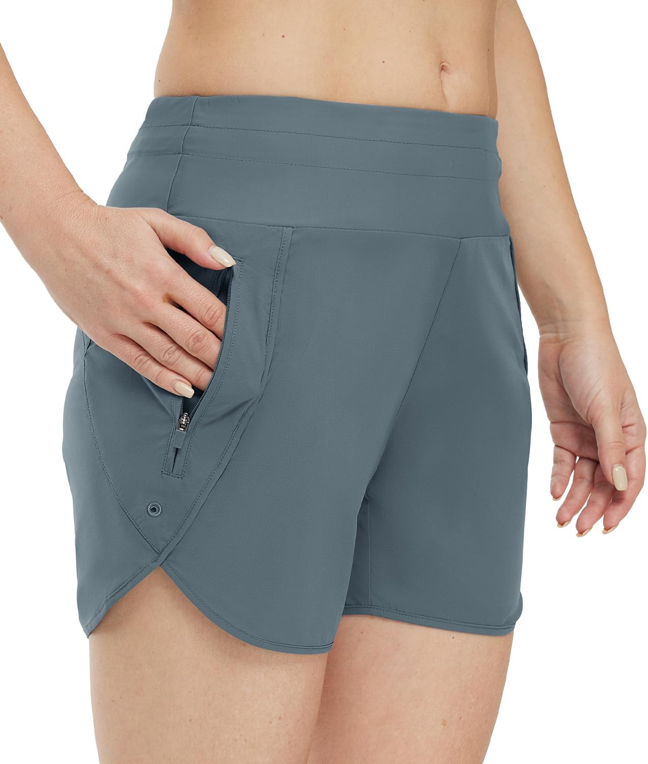 Gopune Women's 5" High Waisted Swim Board Shorts with Zipper Pockets UPF 50+ Quick Dry Beach Trunks with Liner
