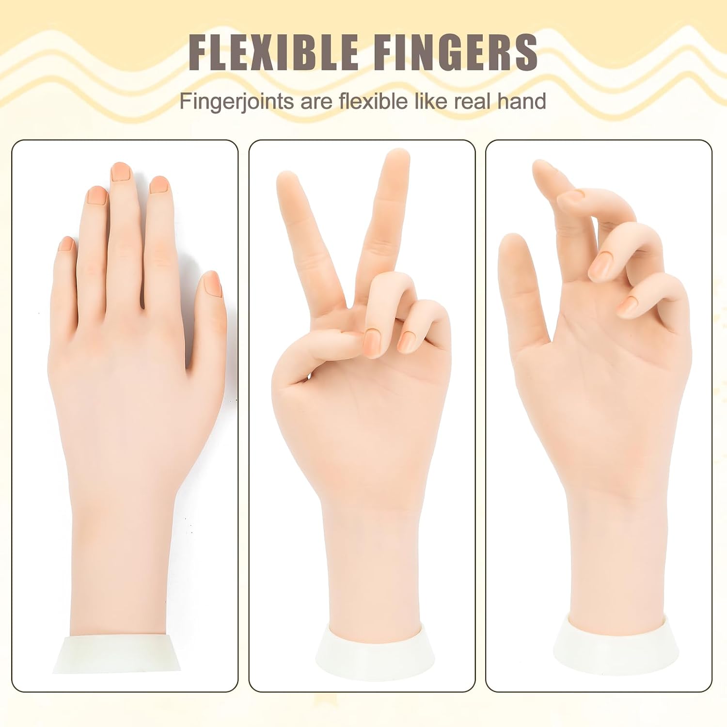 Realistic Silicone Mannequin Hand Model Nail Art Practice Hands Soft Flexible Bendable Rings Jewelry Bracelets Display Photograph Props（left hand）