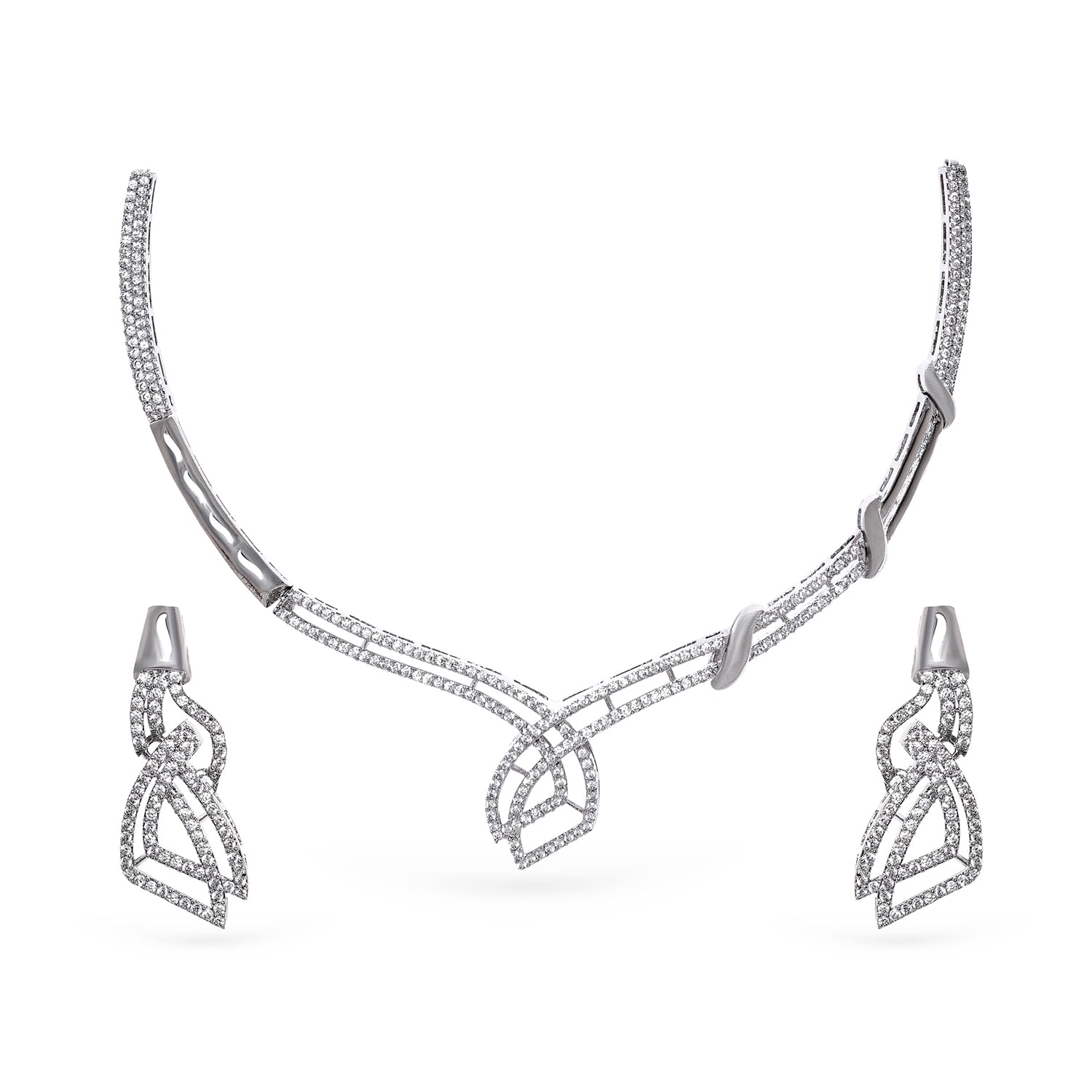 rubans Necklace Set American Diamond Zirconia Stylish Trendy Jewellery Gift for Women & Girls-picture-4