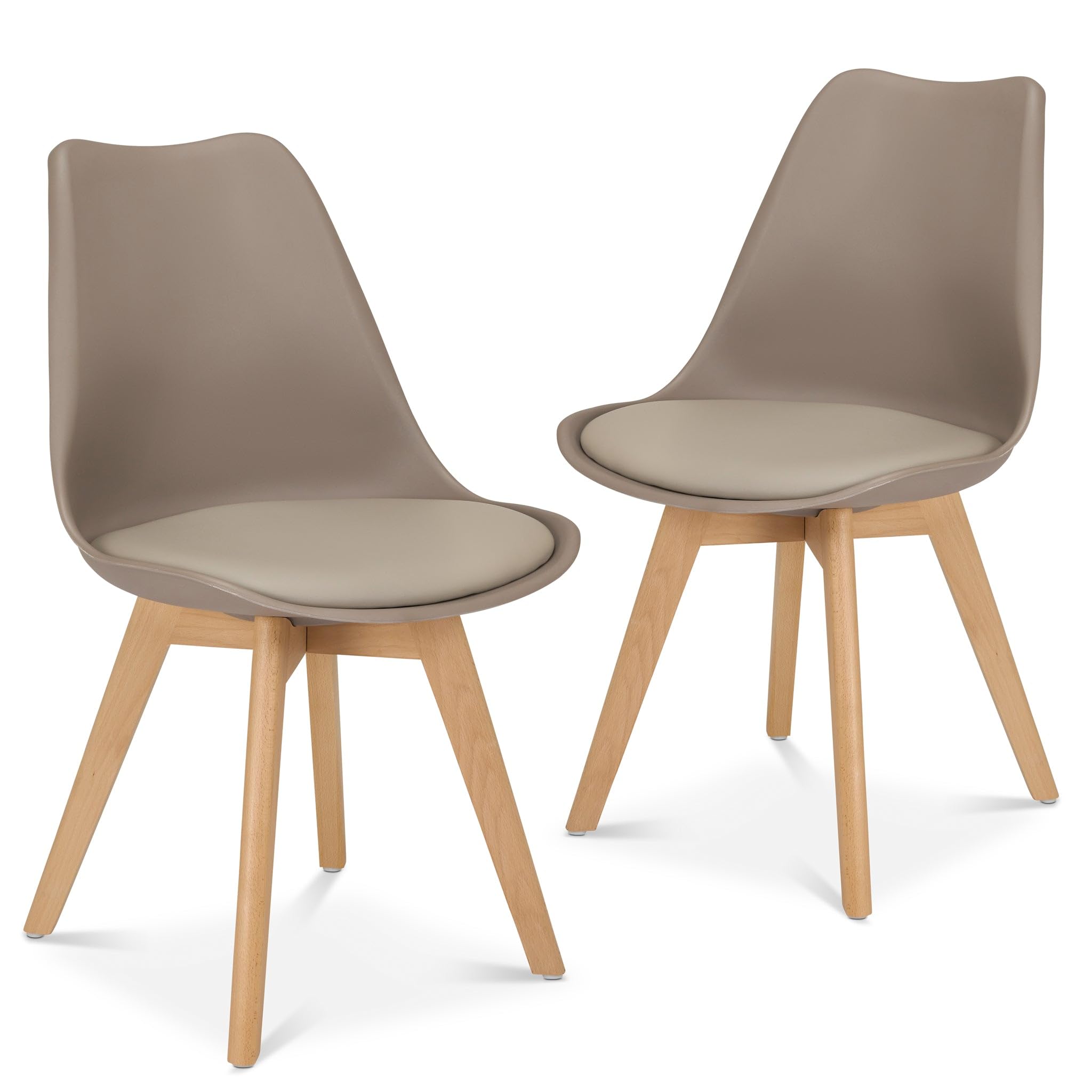 Bravich Rocco Dining Chairs Set of 2 with Cushion Pad Seat, Taupe Beige Plastic Kitchen Chairs with Wooden Legs, Modern Accent Chairs for Dining Room, Bedroom and Dressing Table