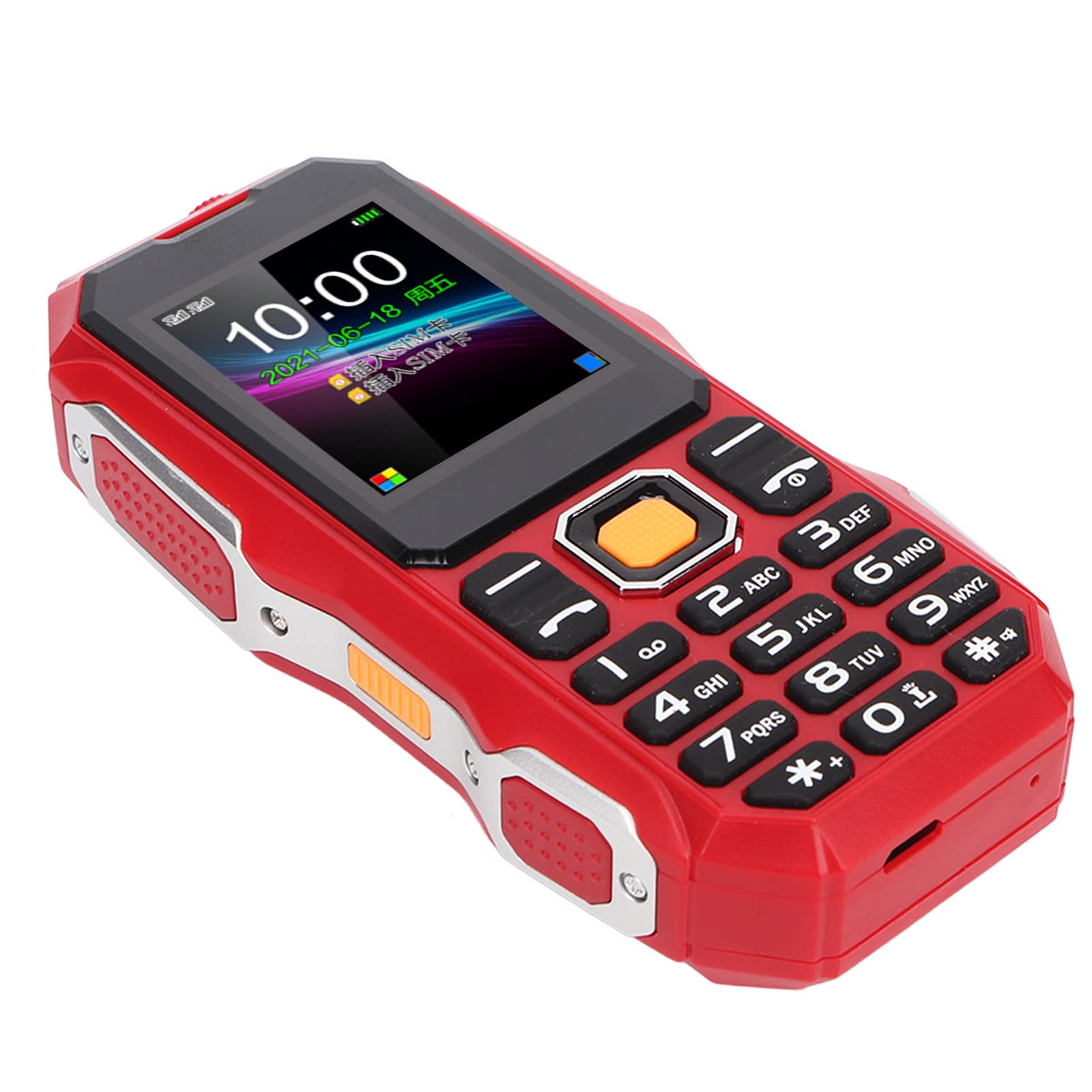 Wytrzymały Telefon Komórkowy 2G, Odblokowany Telefon Komórkowy z Dwiema Kartami SIM dla Seniorów, Ekran HD 1,8 Cala, Bateria 5800 MAh, Latarka LED, Duże Przyciski (Czerwony)