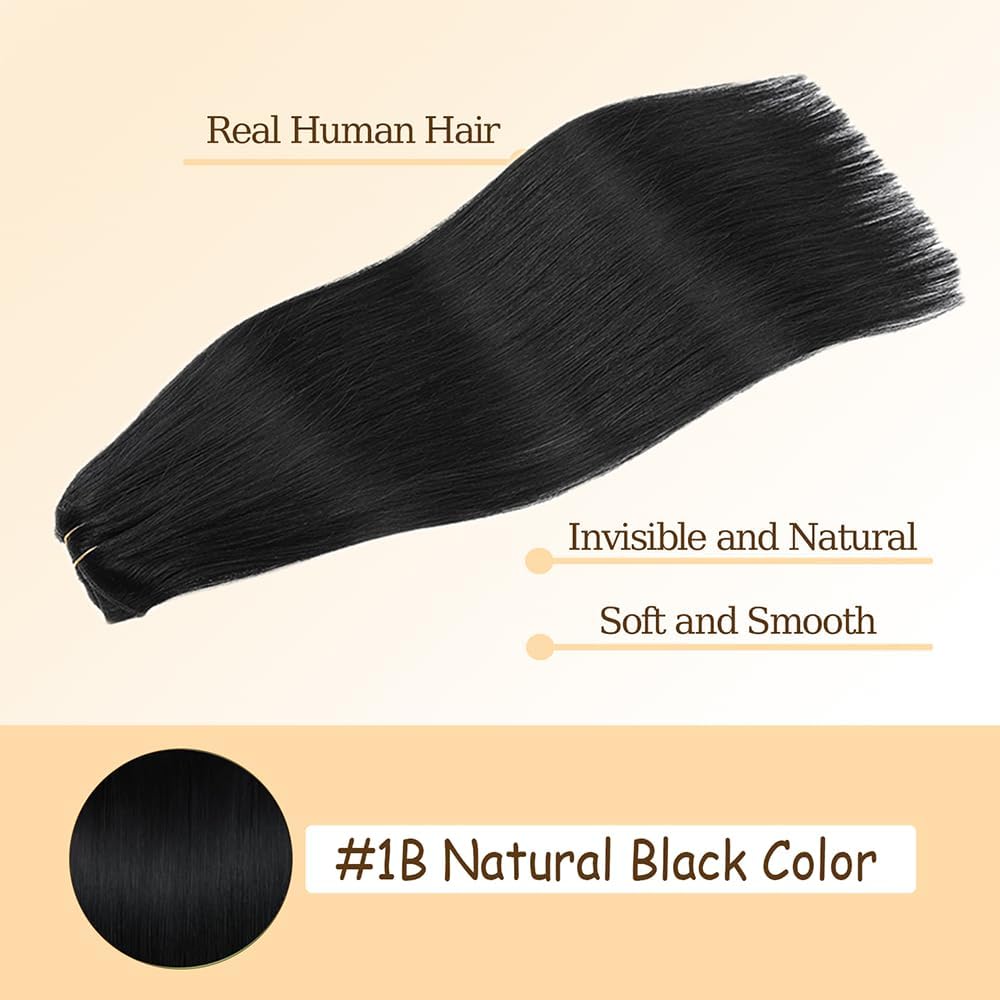 Straight Human Hair Extensions Clip In Extensions Echthaar Schwarz Real Human Hair Extensions Clip Invisible #1B Natural Black 120g 7pcs Per Pack for Women 28 Zoll