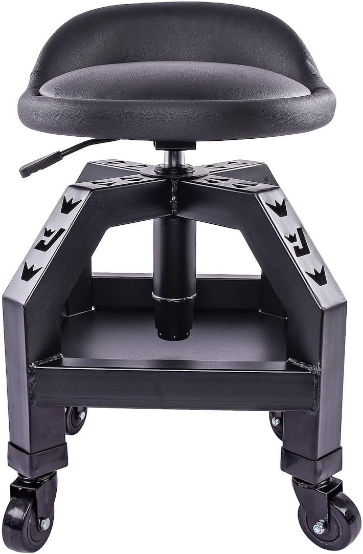 JEGS Heavy-Duty Swivel Shop Stool | 330 lb. Capacity | Steel Frame | Black Powder Coat Finish | 22 in. to 27.50 in. Height Adjustment | 16 in. Foam-Padded Seat w/360 Degree Swivel