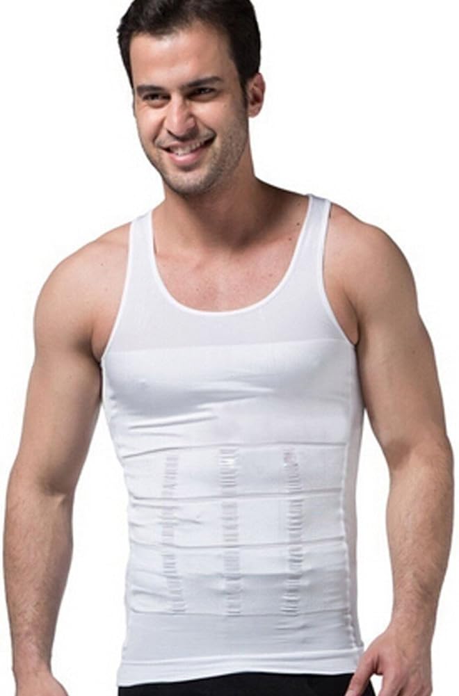 Cedarhill Men's Shaper Slimming Sleeveless T-Shirt Elastic Body Sculpting Vest White (M)