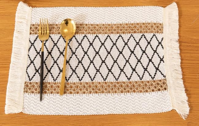 Image of HomeCloud Croshia Woven Table placemat - Heat Resistant, Washable Table Decoration for Dining, Office, Kitchen, Hotel, and Home (Rec Beige Boxes, Set of 1)