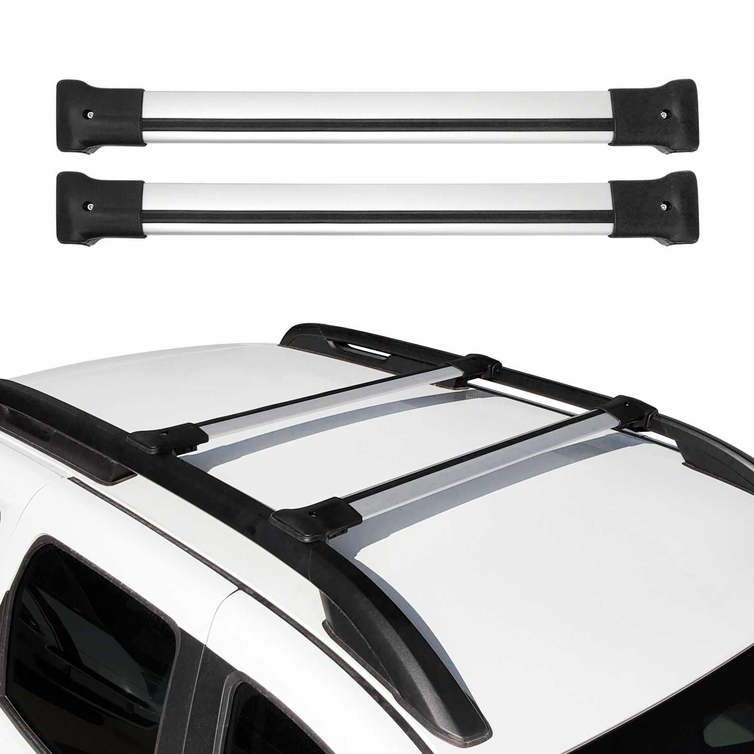 OMAC Barres de Toit en Aluminium pour Dacia Duster mk1 2014-2017 FL – Charge Max 75 kg – 2 Barres Argent