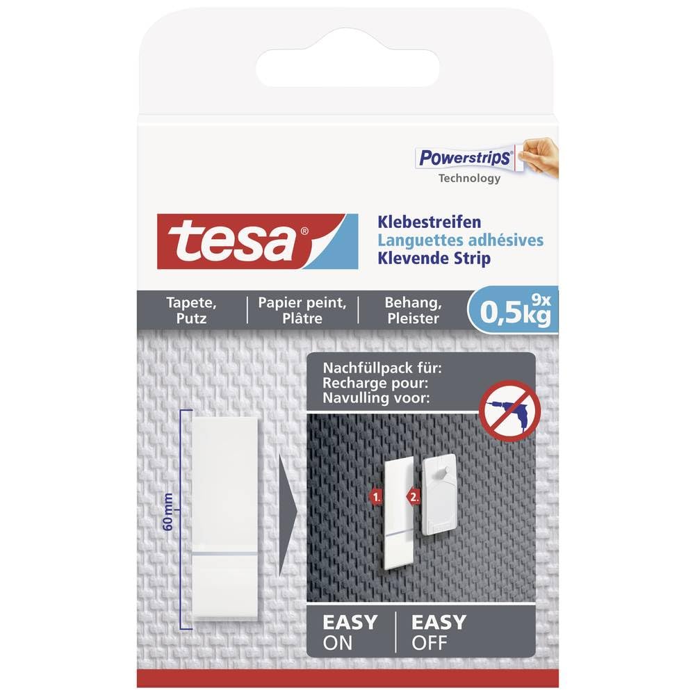 tesaUK Adhesive Strips for Wallpaper & Plaster 0.5kg White