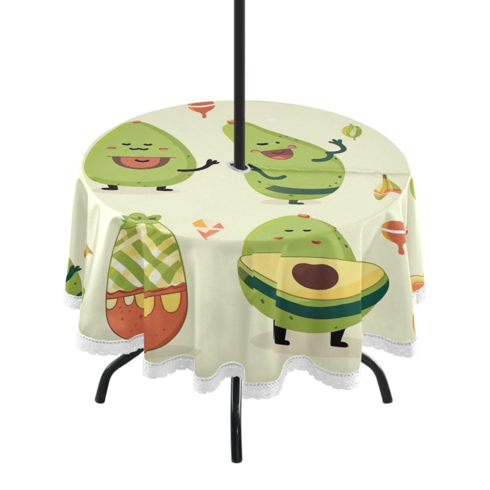 Wajiw 60 Inch Indoor Outdoor Round Tablecloth with Umbrella Hole and Zipper Waterproof Patio Table Cover for Camping Dining Room Party Outdoor Picnic,Avocados