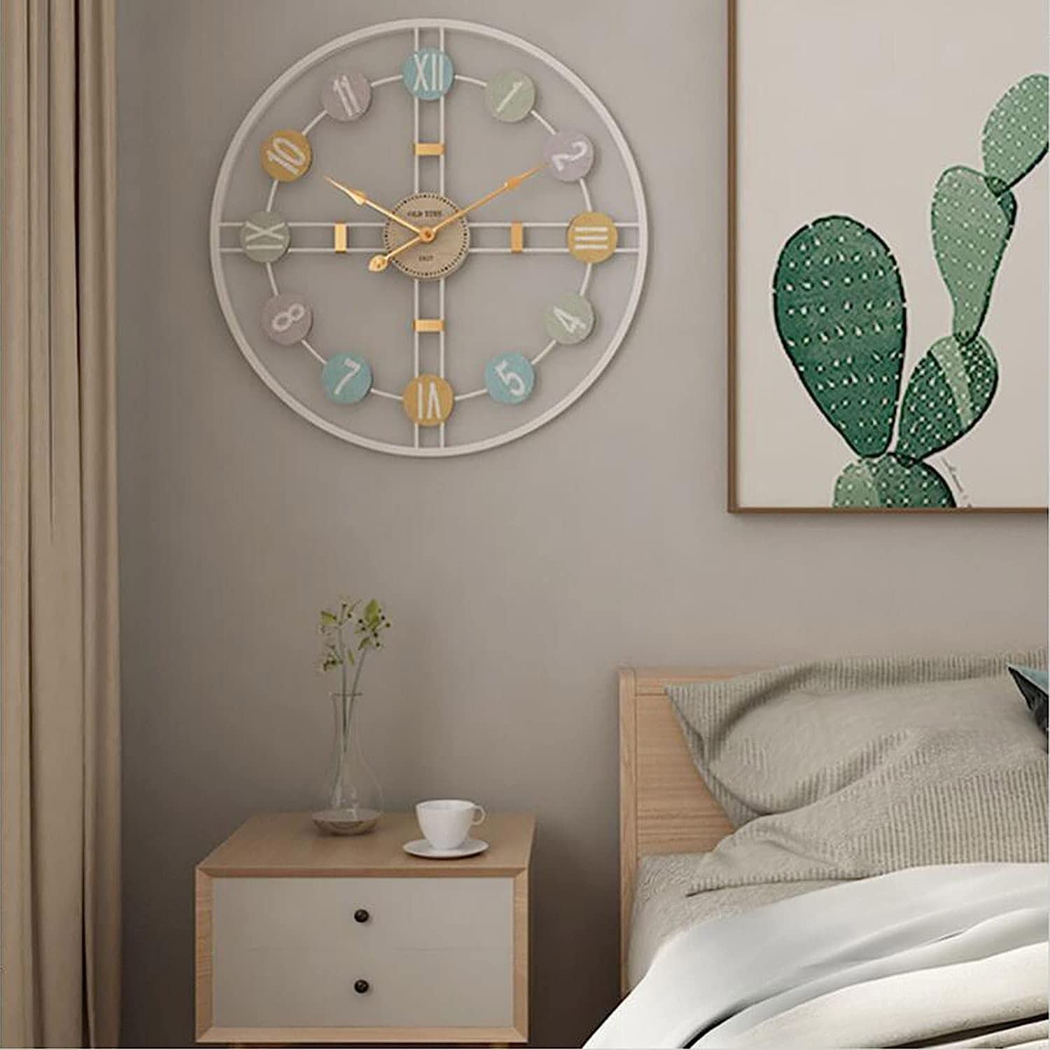 XJBTBA Horloge Murale de extérieure, Grande Horloge extérieure de 60 cm, Horloge de en métal silencieuse résistante aux intempéries pour Patio, Pi