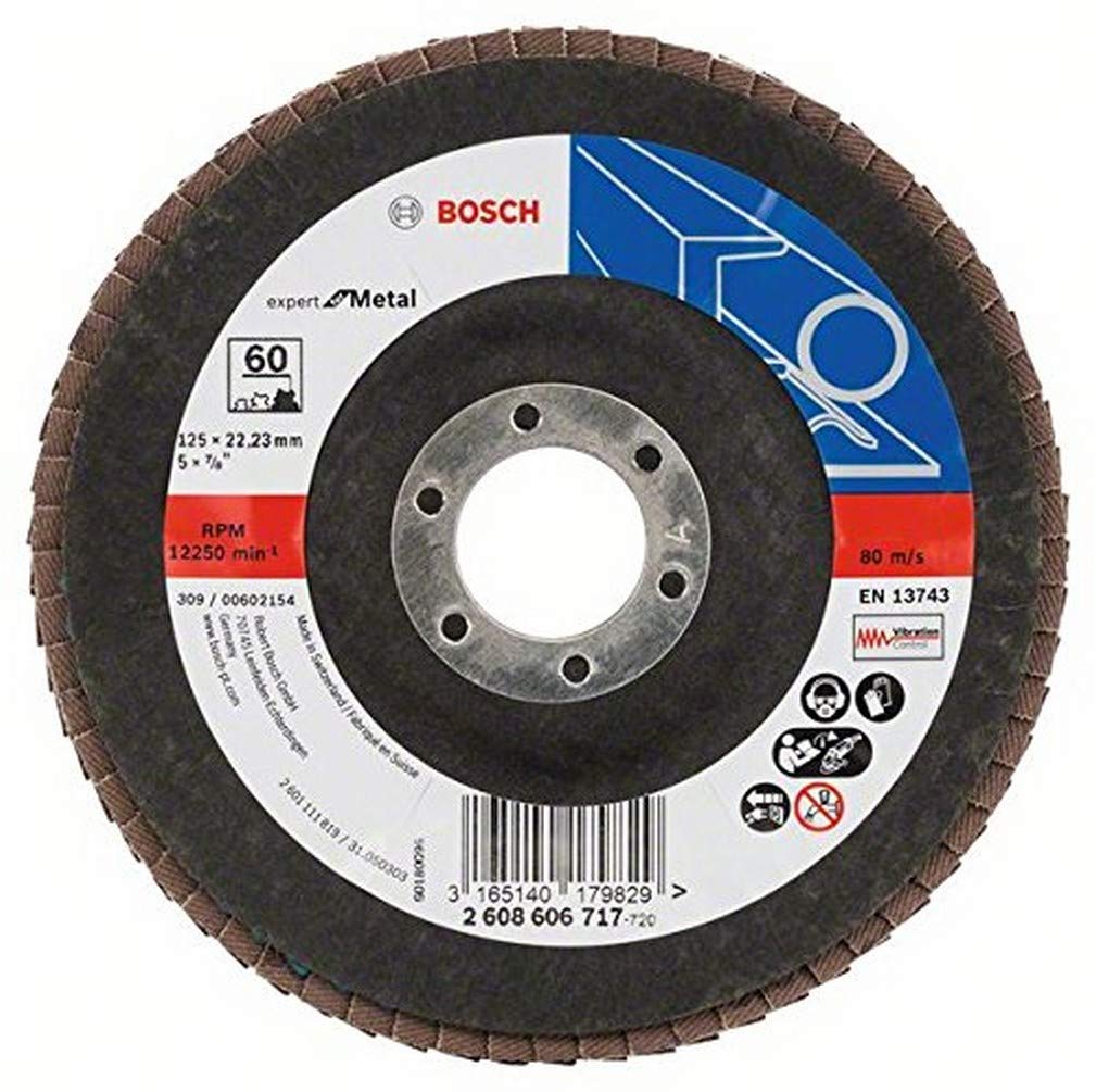 Bosch DIY yelpaze taşlama diski (açılı taşlama makinesi için farklı malzemeler, bombeli tasarım, Ø 125 mm, Granülasyon 60)