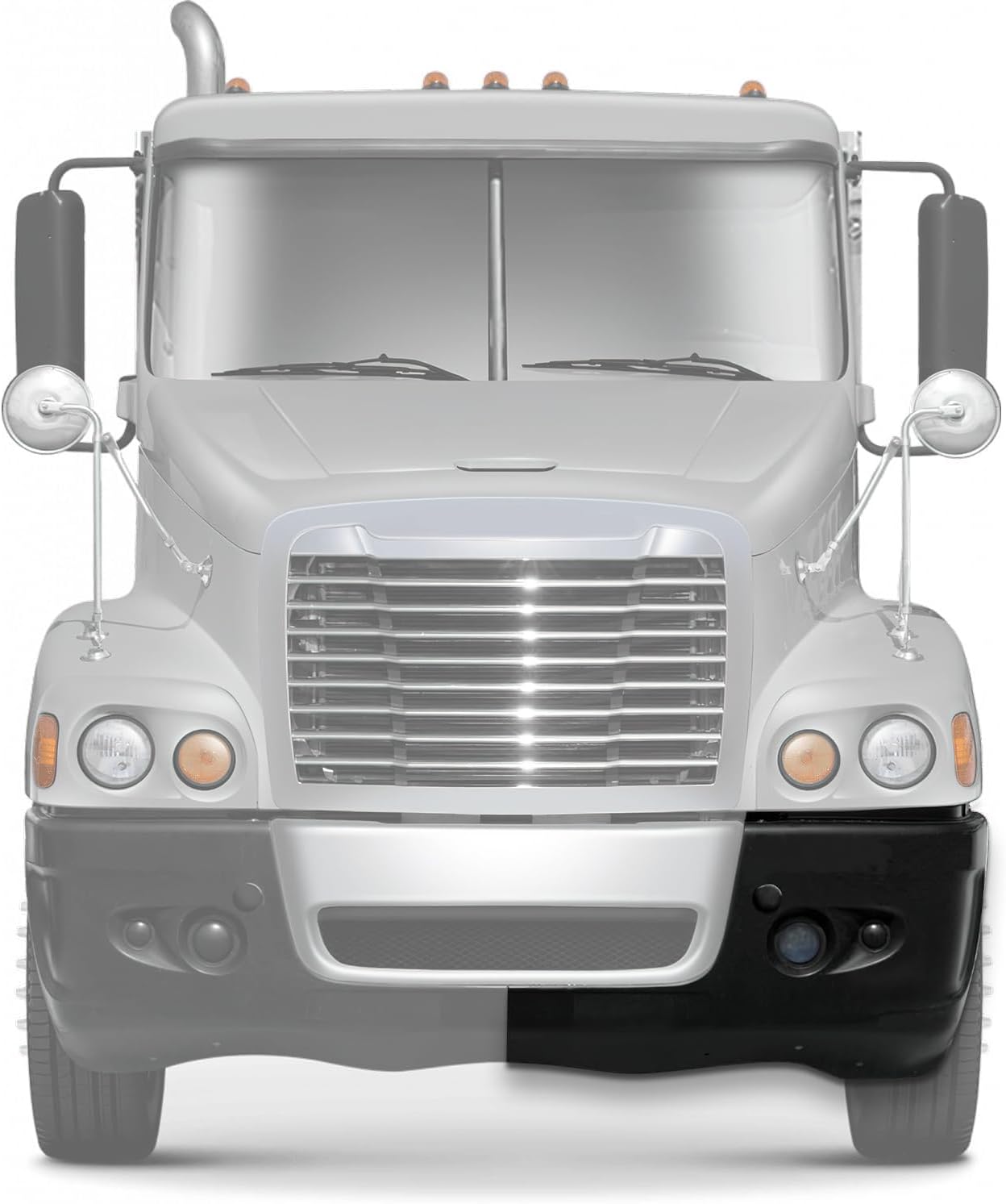 KOZAK Front Bumper End Corner Plastic with One Fog Light Hole (Left Driver Side) Compatible with Freightliner Century 2005-2011, Includes Logo, 2x 22" Wipers, License Plate Holder, and Vest